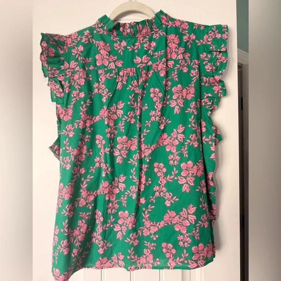 J. Crew Vibrant Green and Pink Floral Blouse - 2X - Picture 4 of 4
